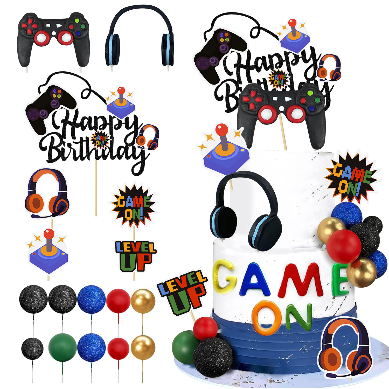 Retro Gaming Headset - 17Pcs Video Retro Game Cake Toppers